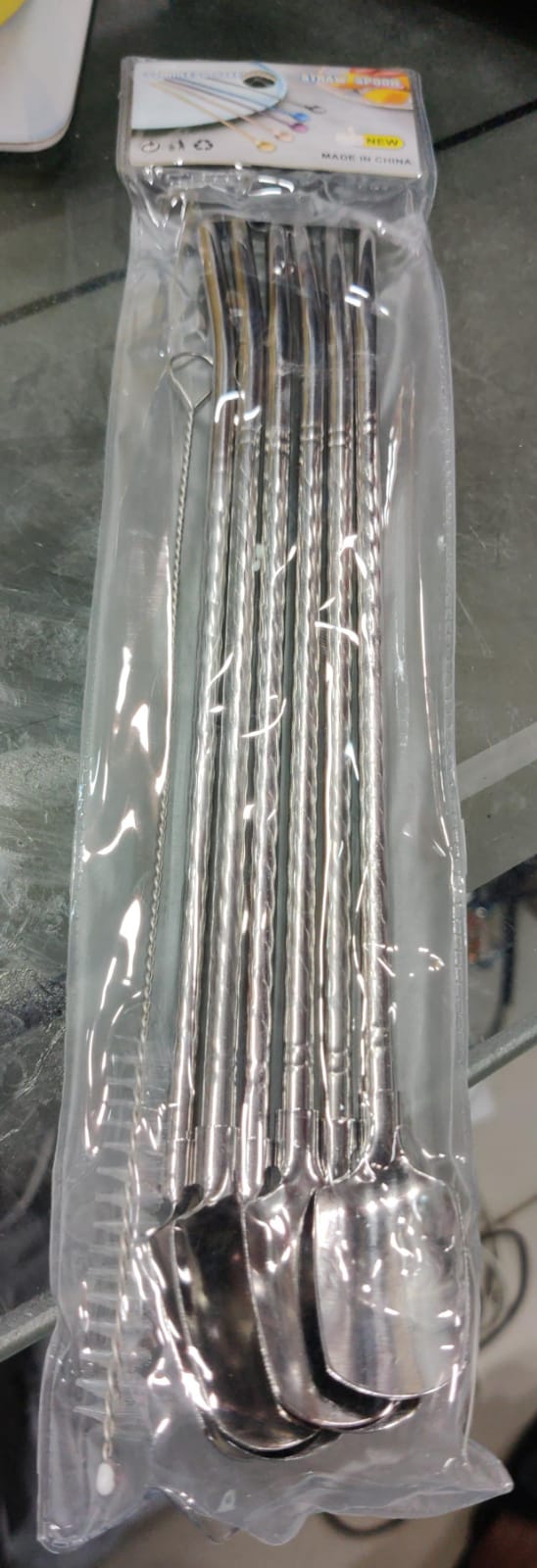 Pack of 6 Stainless Steel Straws with Spoon & Cleaning Brush