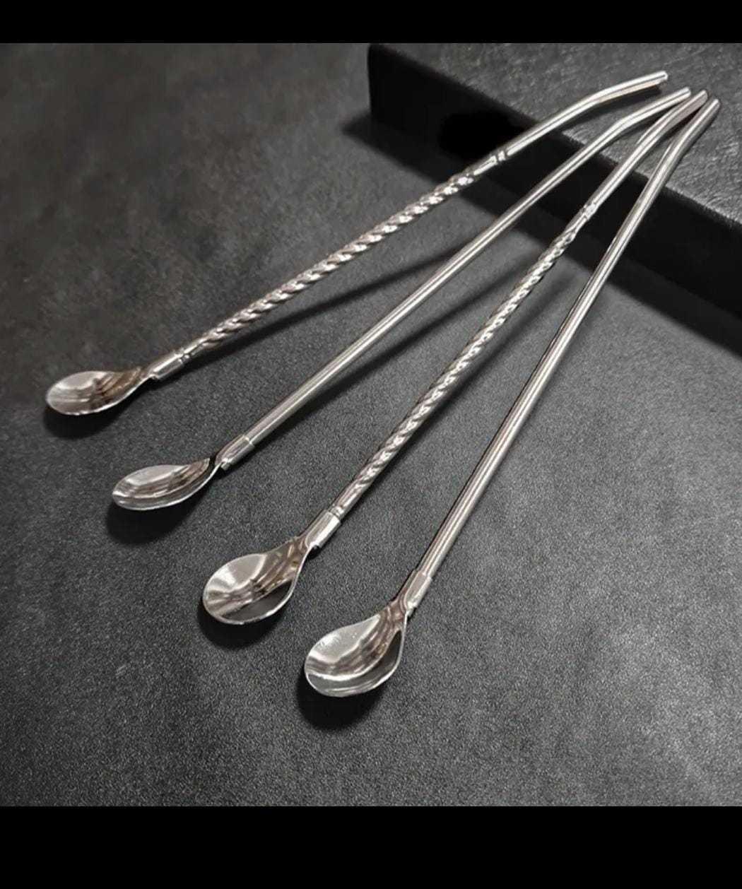 Pack of 6 Stainless Steel Straws with Spoon & Cleaning Brush