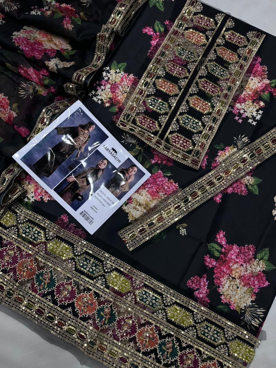 Premium Pure Silk 3Pc Unstitched Suit with Heavy Embroidery & 4-Side Lace Dupatta