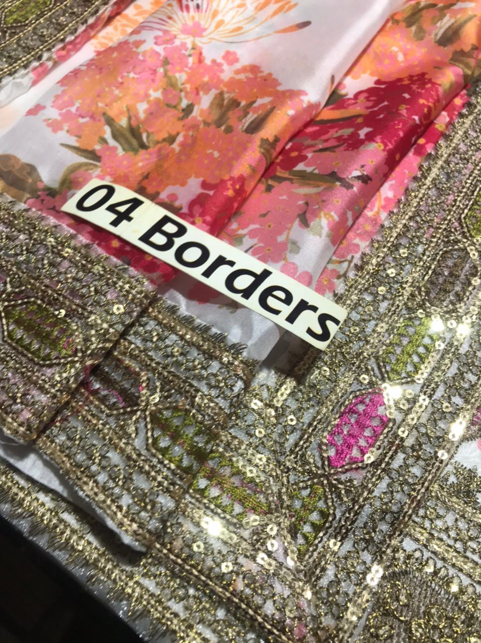 Luxury Embroidered Shamoze Silk 3Pc Unstitched Suit with Digital Prints & Cutwork Dupatta