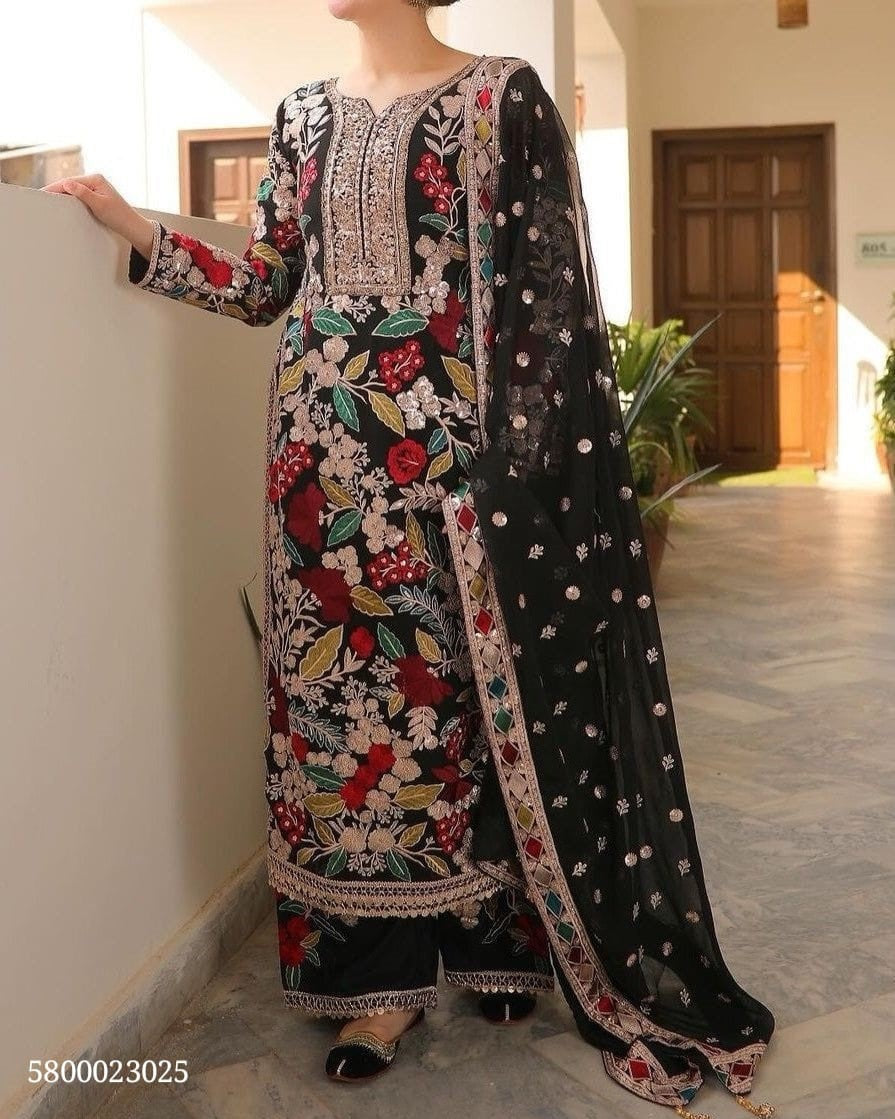 Luxury embroidered chiffon 3-piece unstitched suit with malai trouser and chiffon dupatta for women – festive collection Pakistan 2025