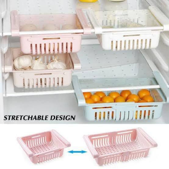 Adjustable Stretchable Plastic Fridge Basket – Random Colors