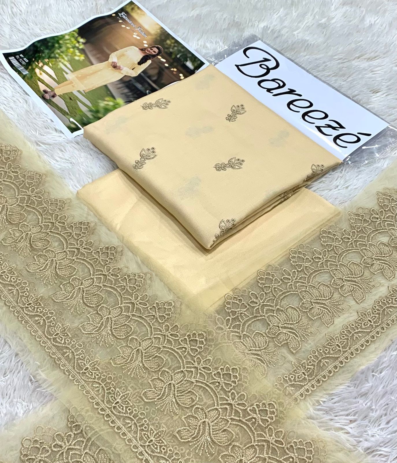 Women's elegant embroidered 2-piece Dhanak suit with allover embroidery, matching trouser, and premium patchwork – Winter Collection 2025