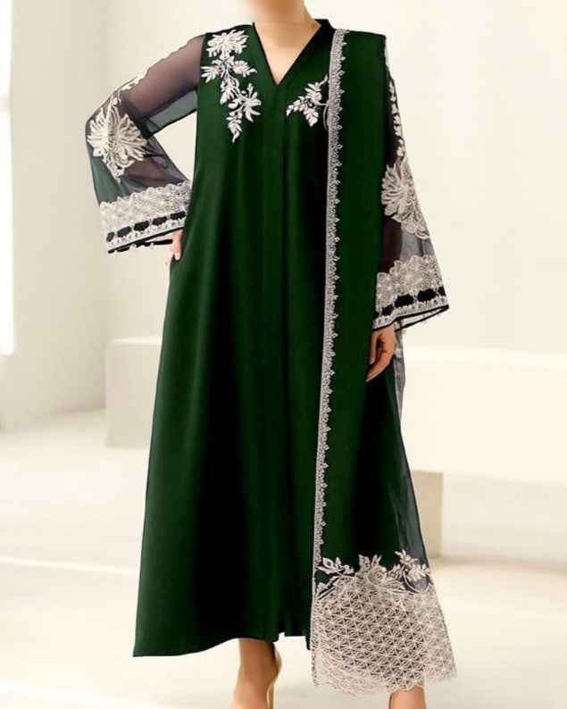 Women's luxury embroidered chiffon 3-piece festive suit with heavy dupatta, embroidered neck, and malai trouser – Festive Collection 2025/26