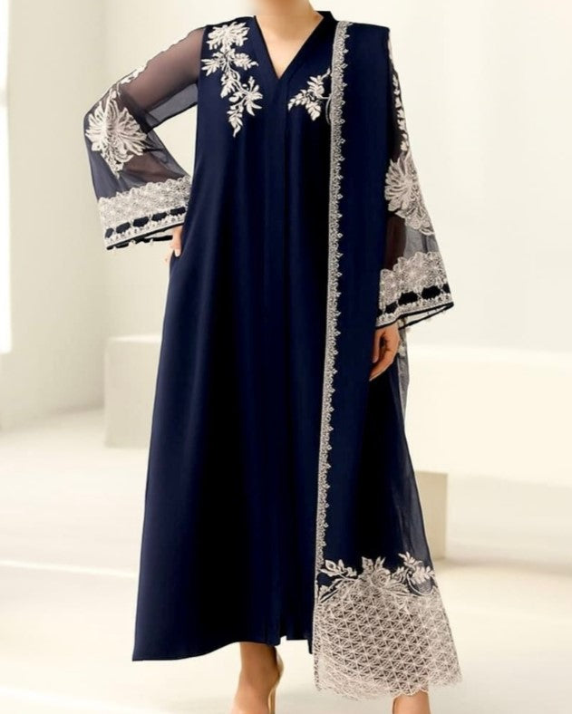 Women's luxury embroidered chiffon 3-piece festive suit with heavy dupatta, embroidered neck, and malai trouser – Festive Collection 2025/26