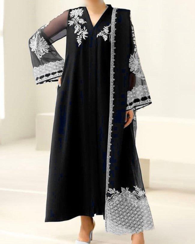 Women's luxury embroidered chiffon 3-piece festive suit with heavy dupatta, embroidered neck, and malai trouser – Festive Collection 2025/26