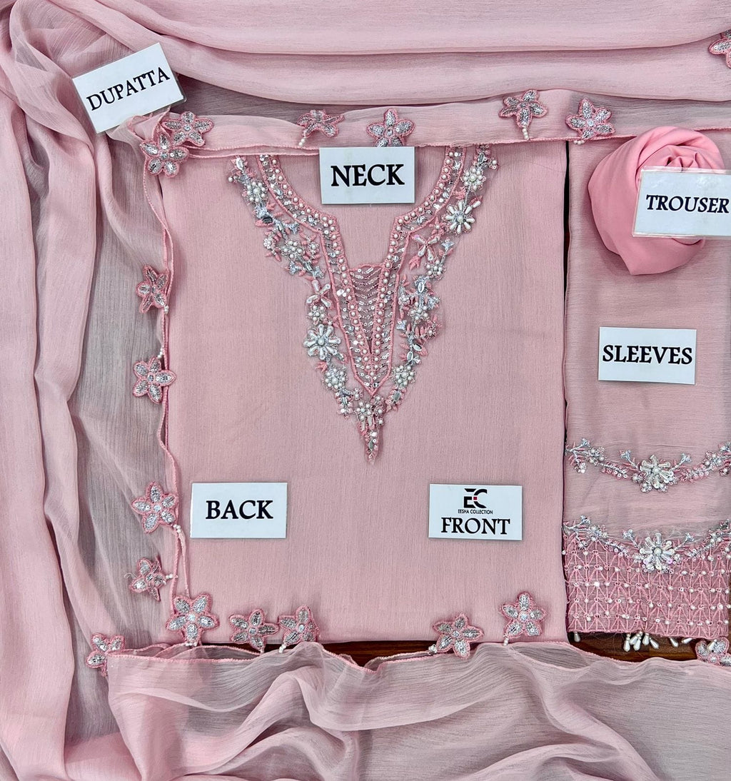 Luxury Hand-Embellished Chiffon 3-Piece Festive Suit