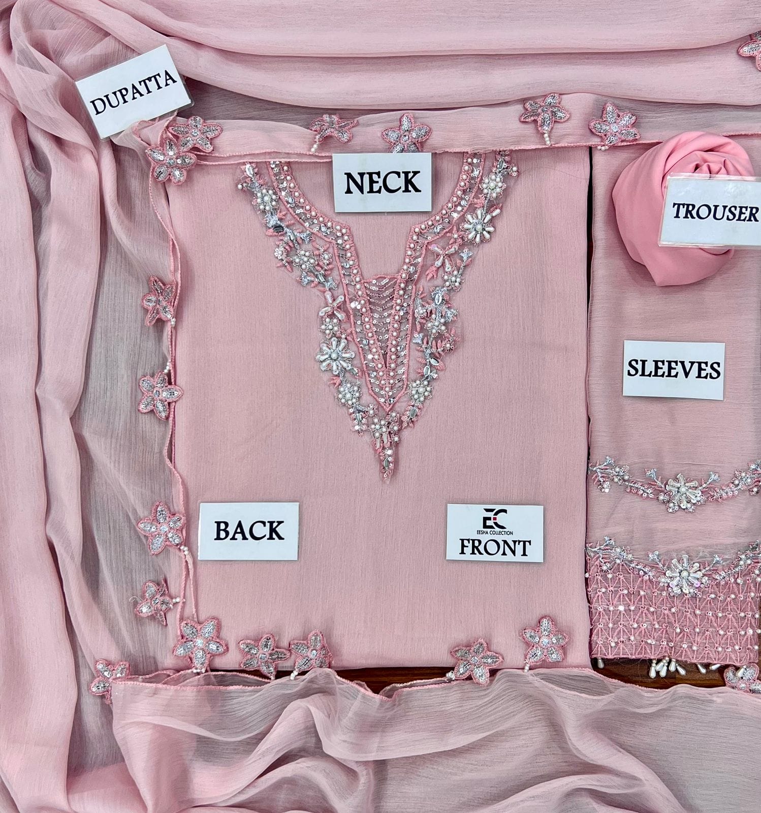 Luxury Hand-Embellished Chiffon 3-Piece Festive Suit