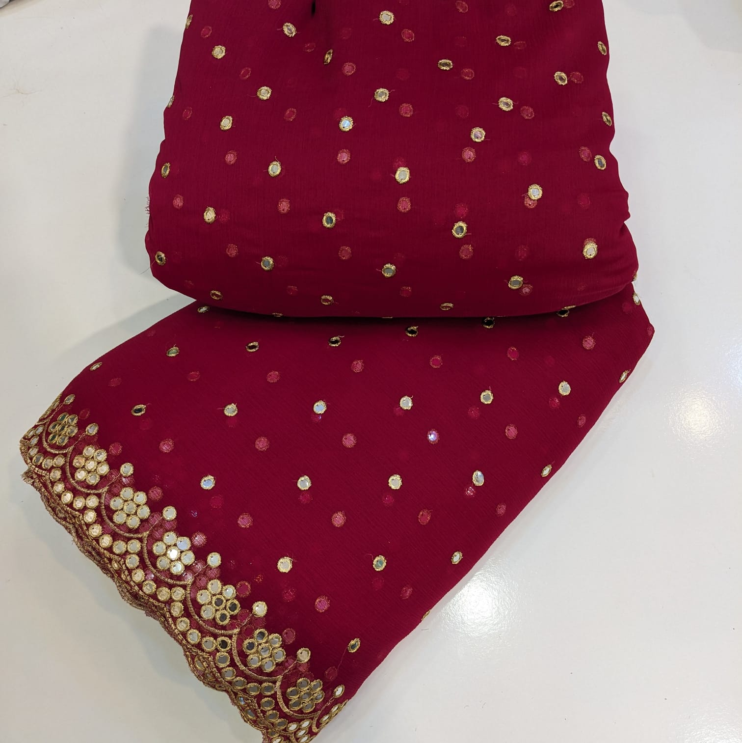 Crinkle Chiffon 2pc Embroidered Suit with Mirror Work & Border – Elegant Festive Collection 2025