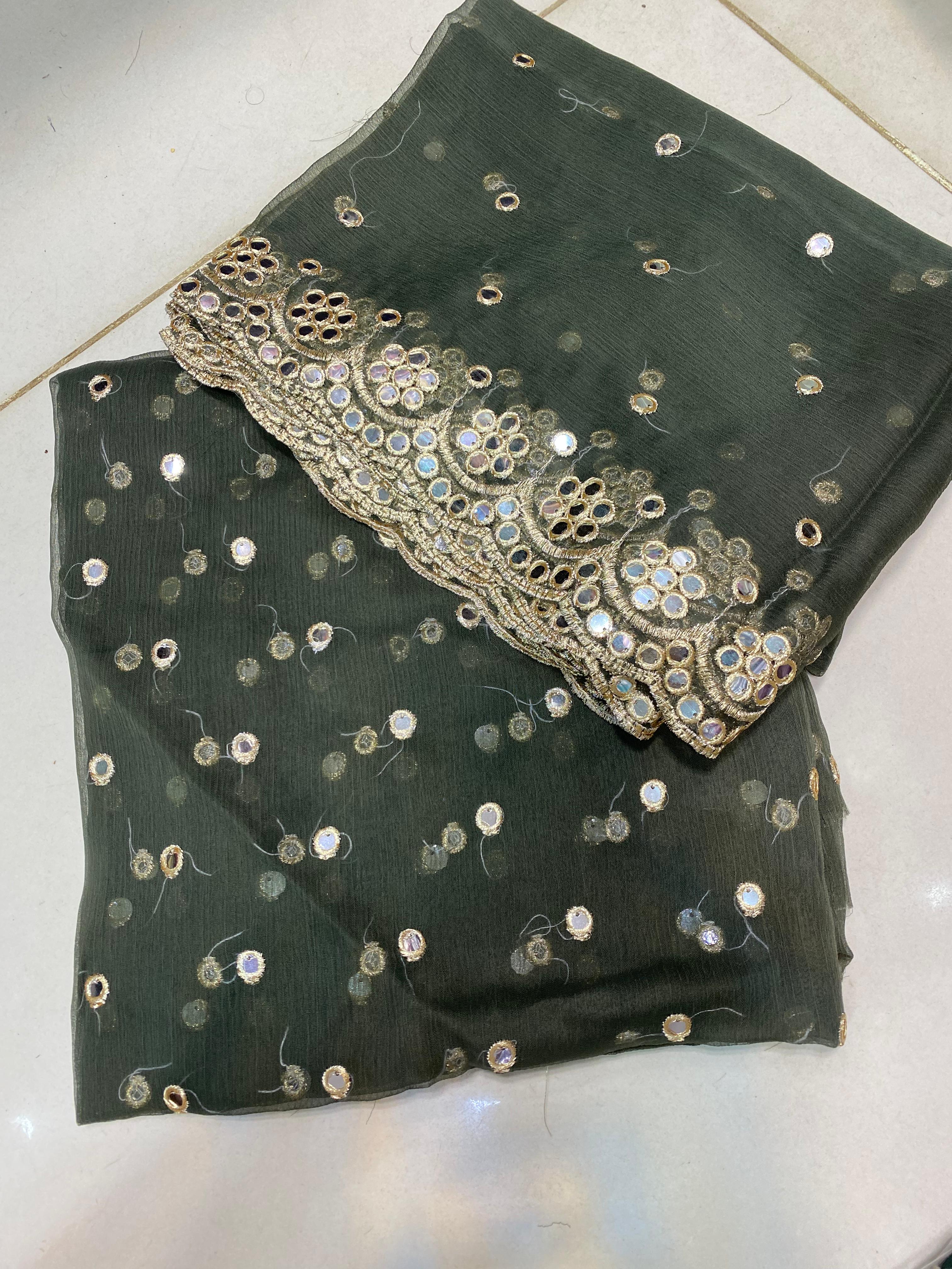 Crinkle Chiffon 2pc Embroidered Suit with Mirror Work & Border – Elegant Festive Collection 2025