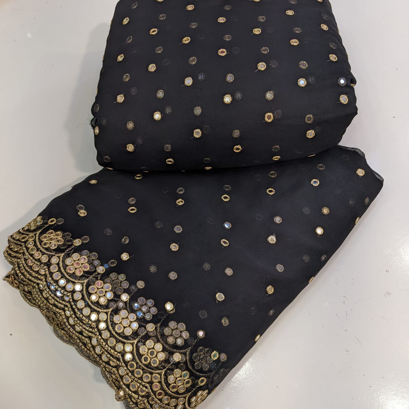 Crinkle Chiffon 2pc Embroidered Suit with Mirror Work & Border – Elegant Festive Collection 2025