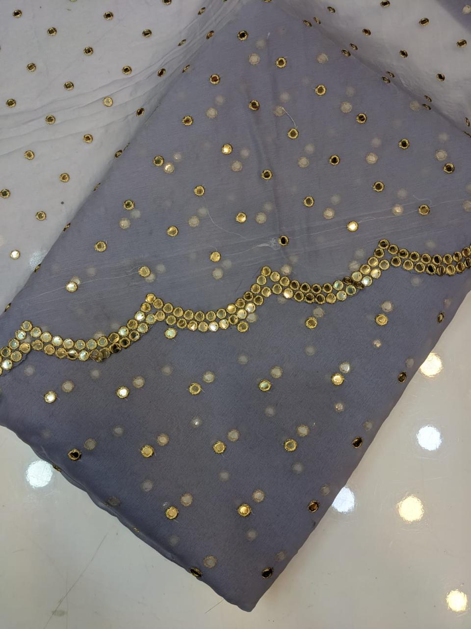 Crinkle Chiffon 2pc Embroidered Suit with Mirror Work & Border – Elegant Festive Collection 2025