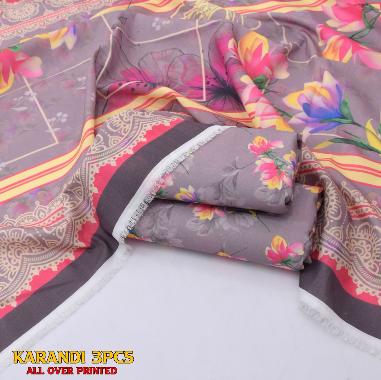 Premium Karandi 3pc Digital Printed Unstitched Winter Suit for Women – Soft Fabric & Vibrant Design 2025