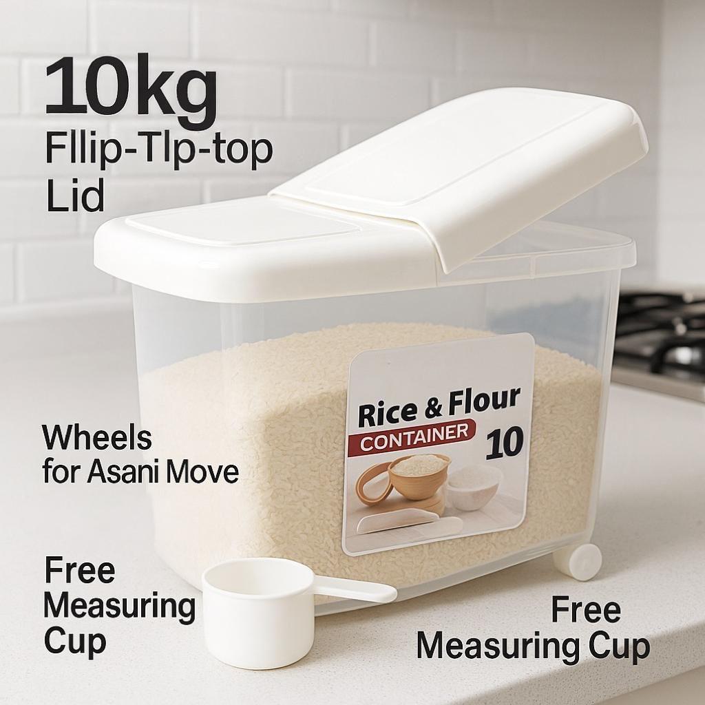 Flip-Top Storage Bucket with Wheels – Rice & Flour Container