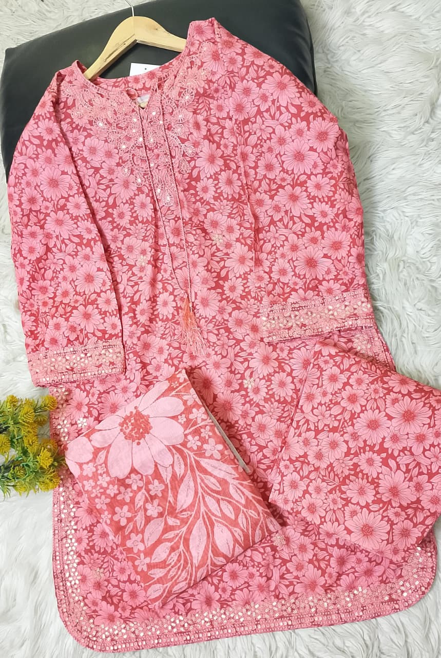 Khaddar printed and embroidered 3-piece stitched winter suit with monar digital print dupatta and full-size trouser – women’s winter collection