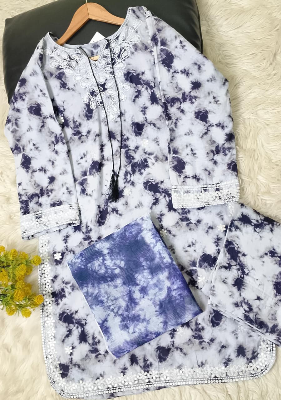 Khaddar printed and embroidered 3-piece stitched winter suit with monar digital print dupatta and full-size trouser – women’s winter collection