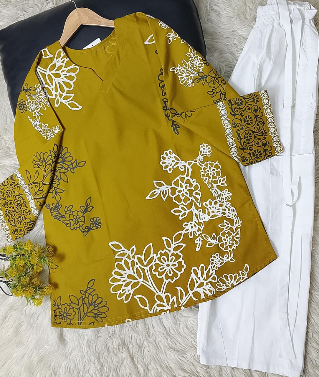 Winter Cotton 2pc Western Cargo Plazo Suit – Solid Paste Print Top | Medium & Large Sizes