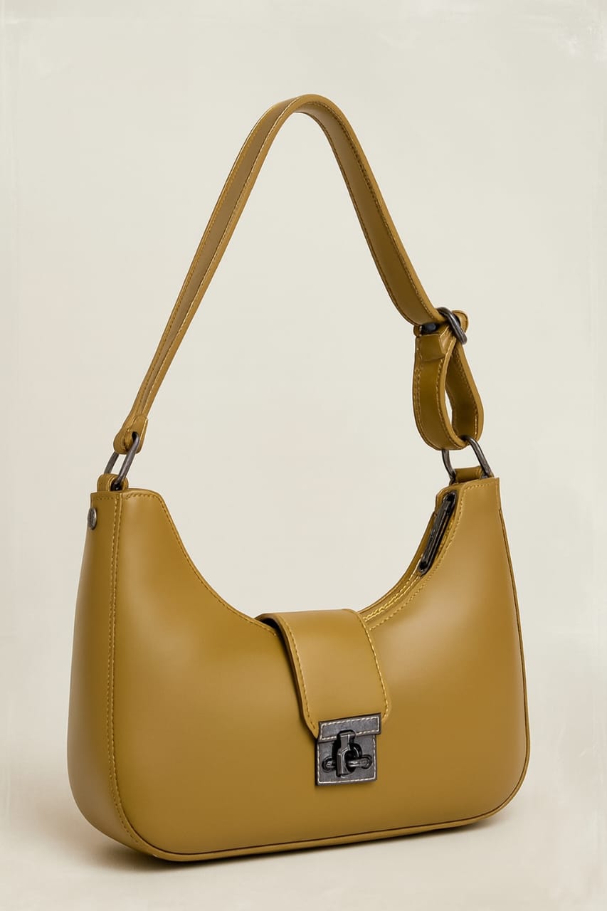 Half Moon Soft Leather Shoulder Handbag for Girls with Adjustable Strap