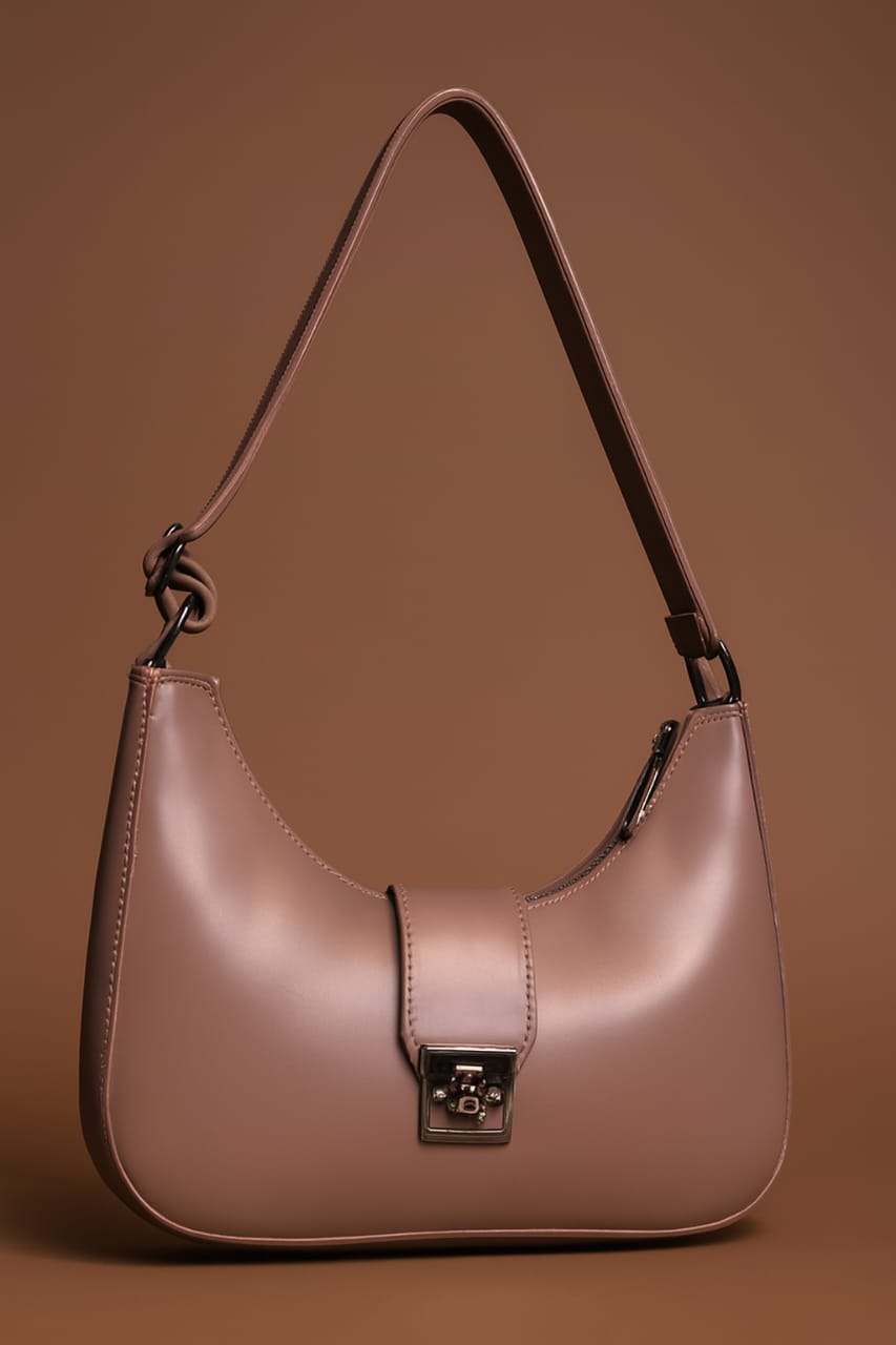 Half Moon Soft Leather Shoulder Handbag for Girls with Adjustable Strap