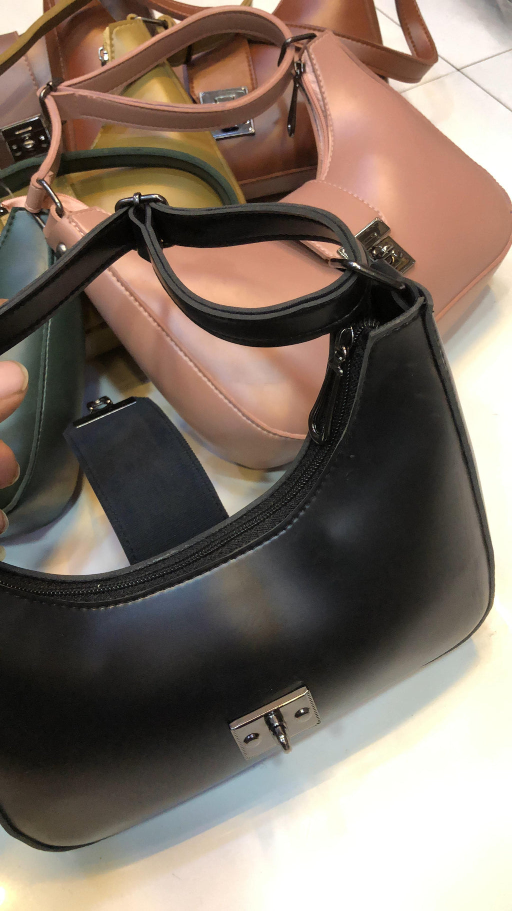 Half Moon Soft Leather Shoulder Handbag for Girls with Adjustable Strap