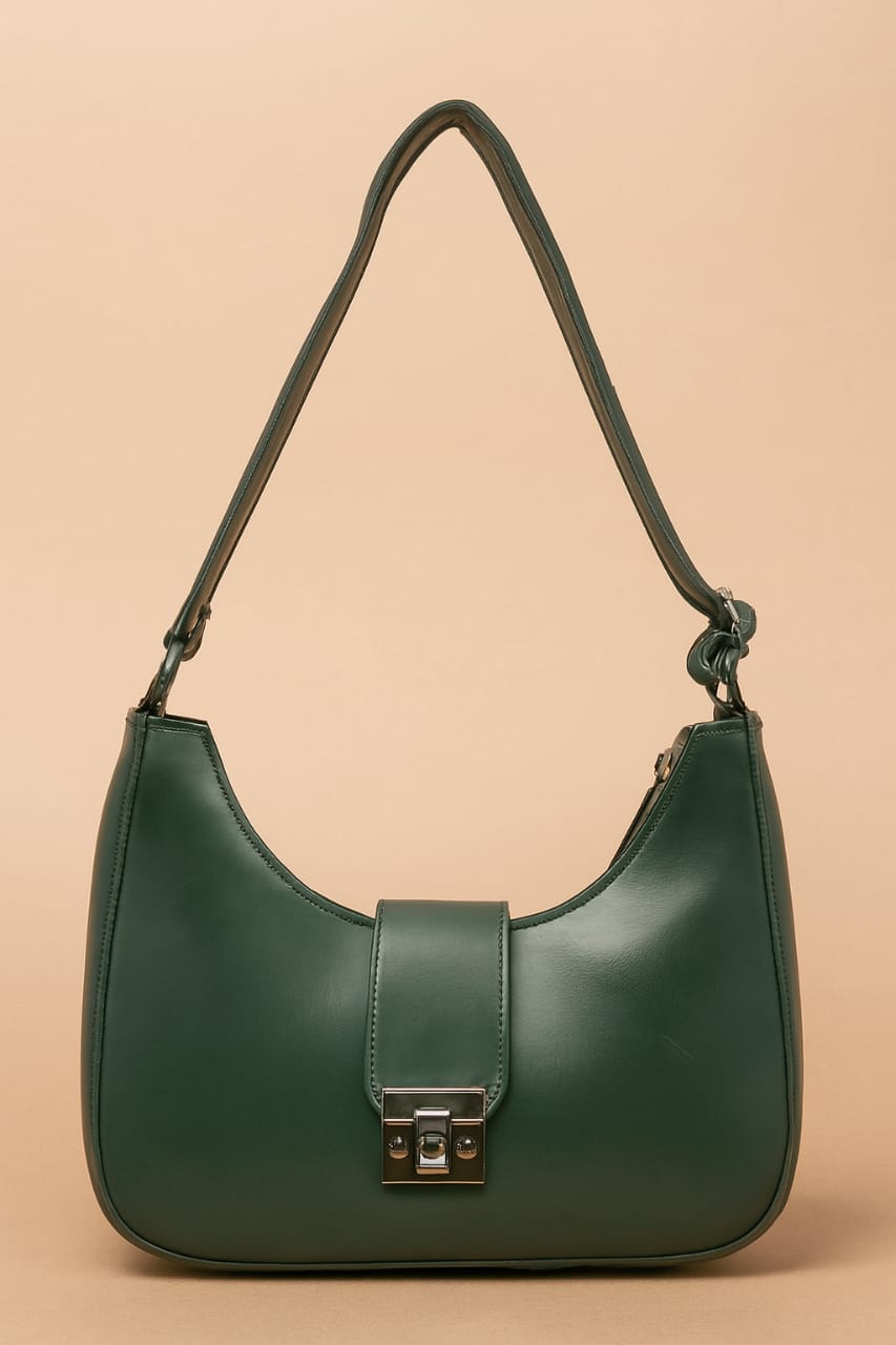 Half Moon Soft Leather Shoulder Handbag for Girls with Adjustable Strap