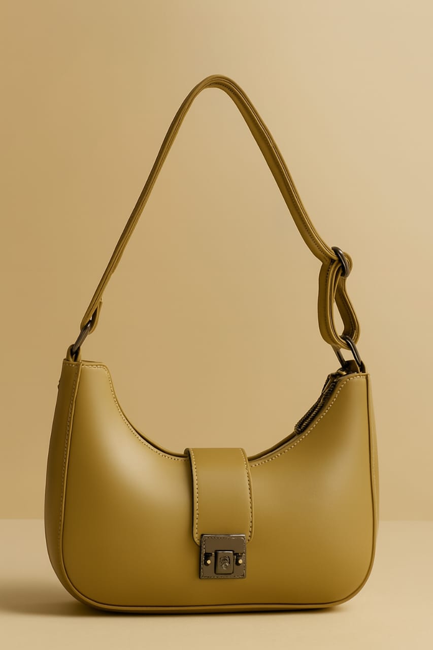 Half Moon Soft Leather Shoulder Handbag for Girls with Adjustable Strap