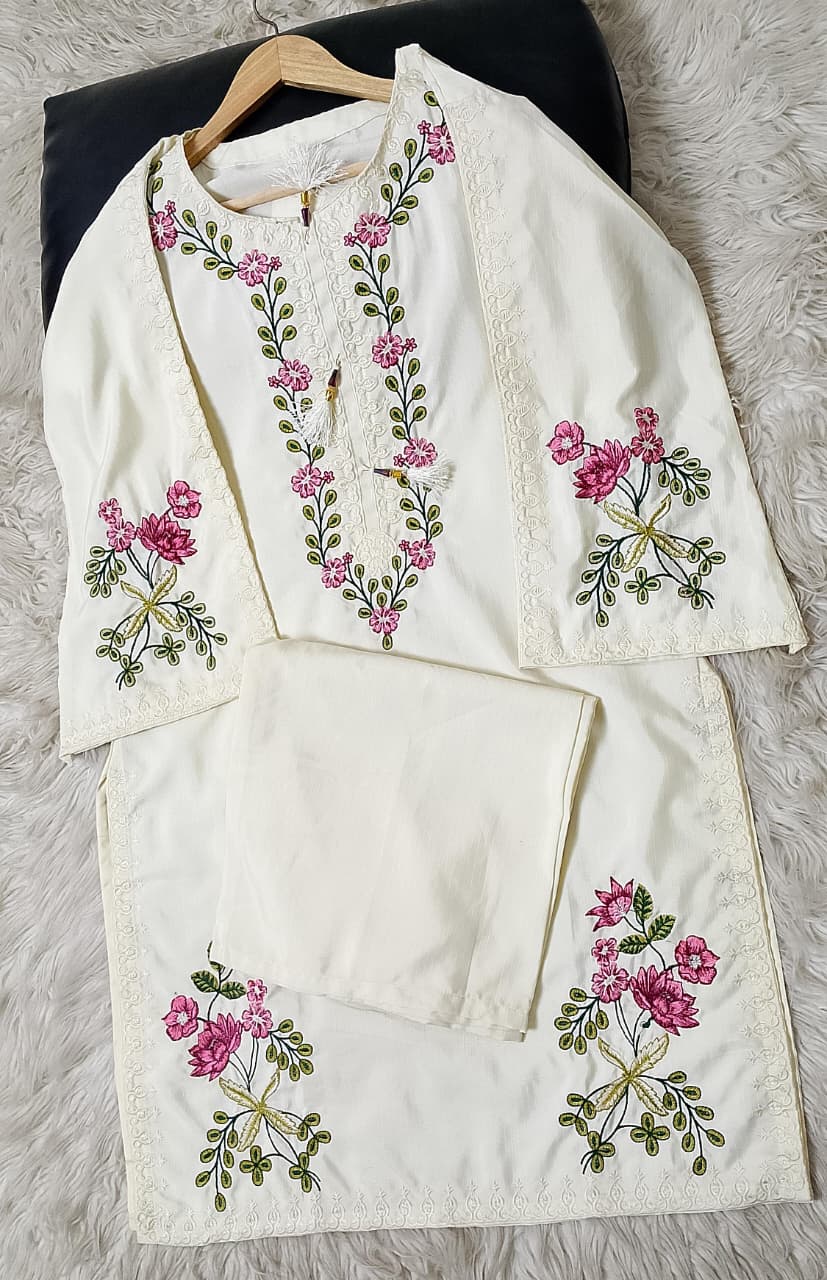 Winter Viscose 2pc Embroidered Stitched Suit for Women – Trendy TikTok Style Embroidery | Medium & Large Sizes