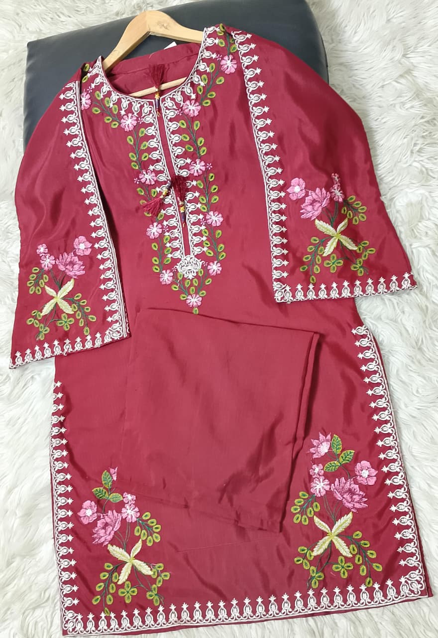 Winter Viscose 2pc Embroidered Stitched Suit for Women – Trendy TikTok Style Embroidery | Medium & Large Sizes