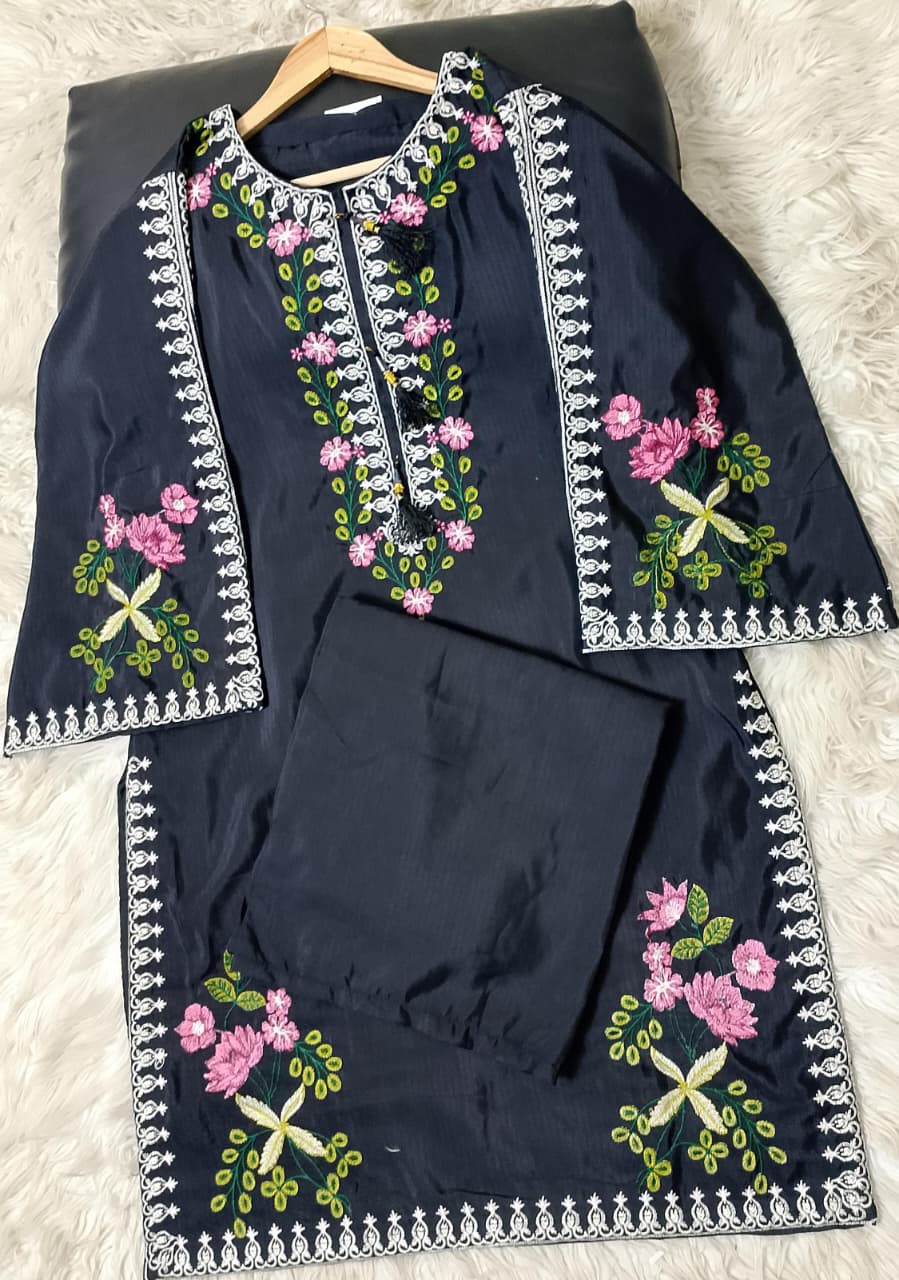 Winter Viscose 2pc Embroidered Stitched Suit for Women – Trendy TikTok Style Embroidery | Medium & Large Sizes