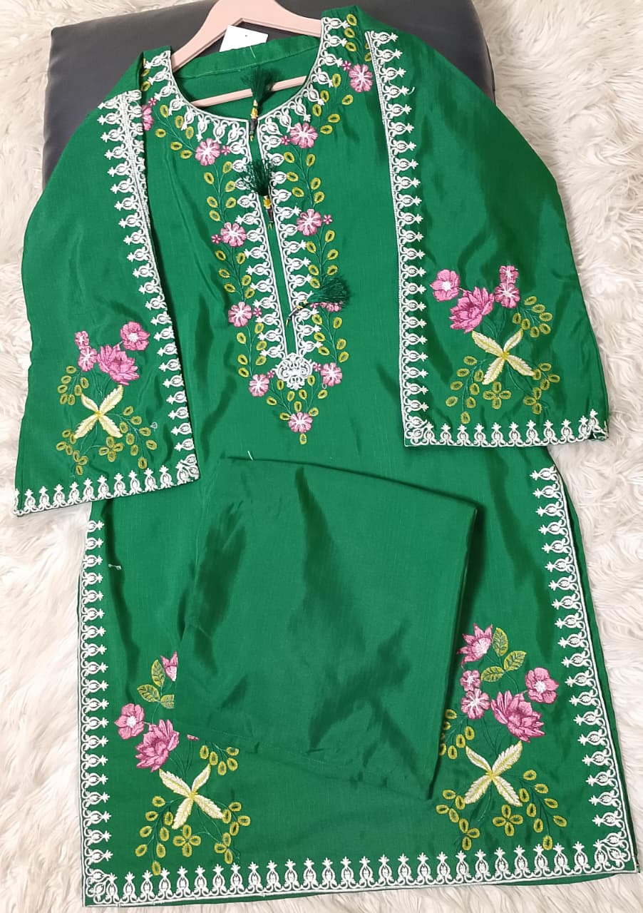 Winter Viscose 2pc Embroidered Stitched Suit for Women – Trendy TikTok Style Embroidery | Medium & Large Sizes