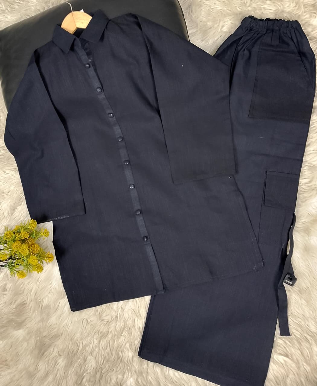 Khaddar 2pc Western Cargo Plazo Stitched Suit for Women – Solid Winter Collection | Medium & Large Sizes