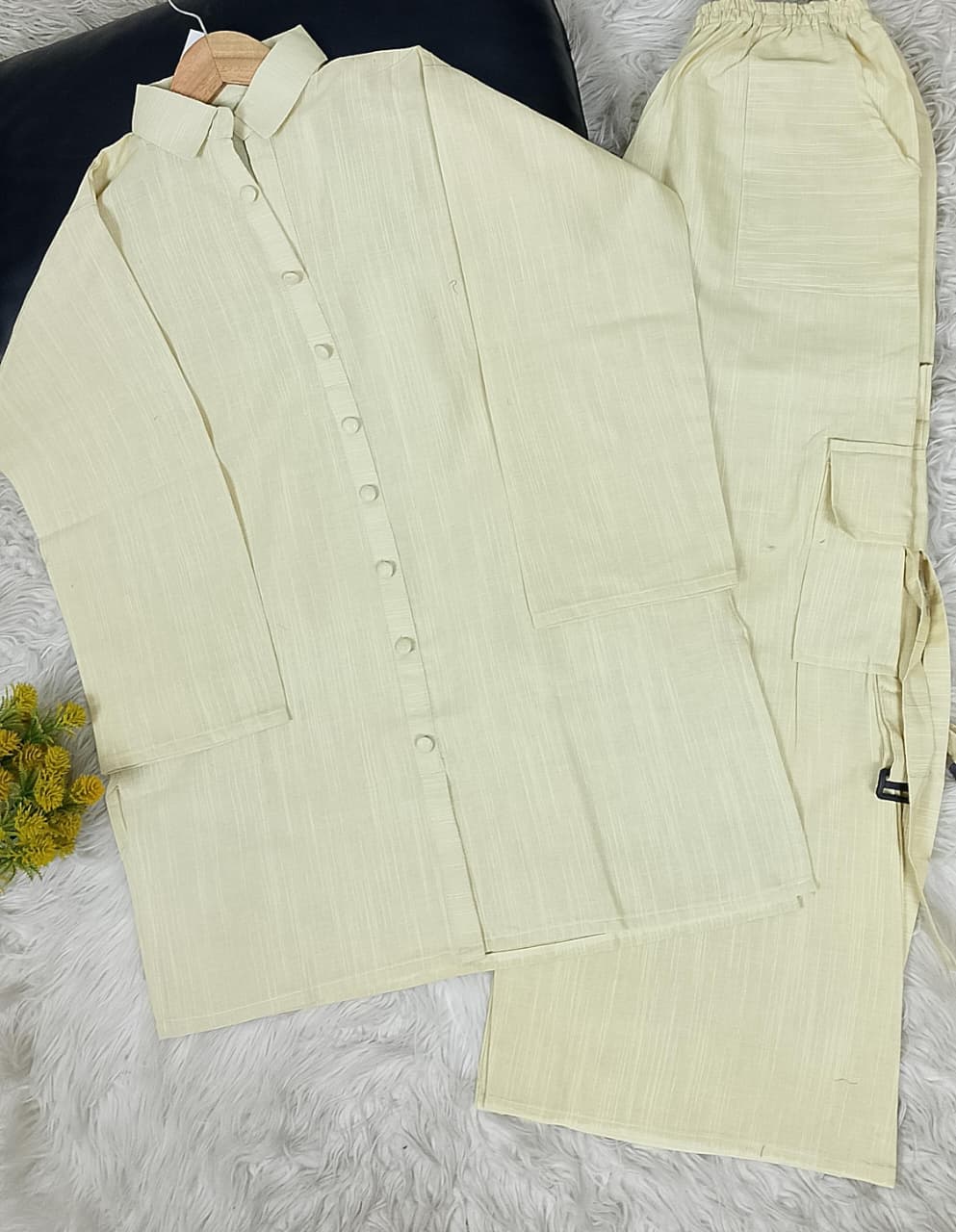 Khaddar 2pc Western Cargo Plazo Stitched Suit for Women – Solid Winter Collection | Medium & Large Sizes