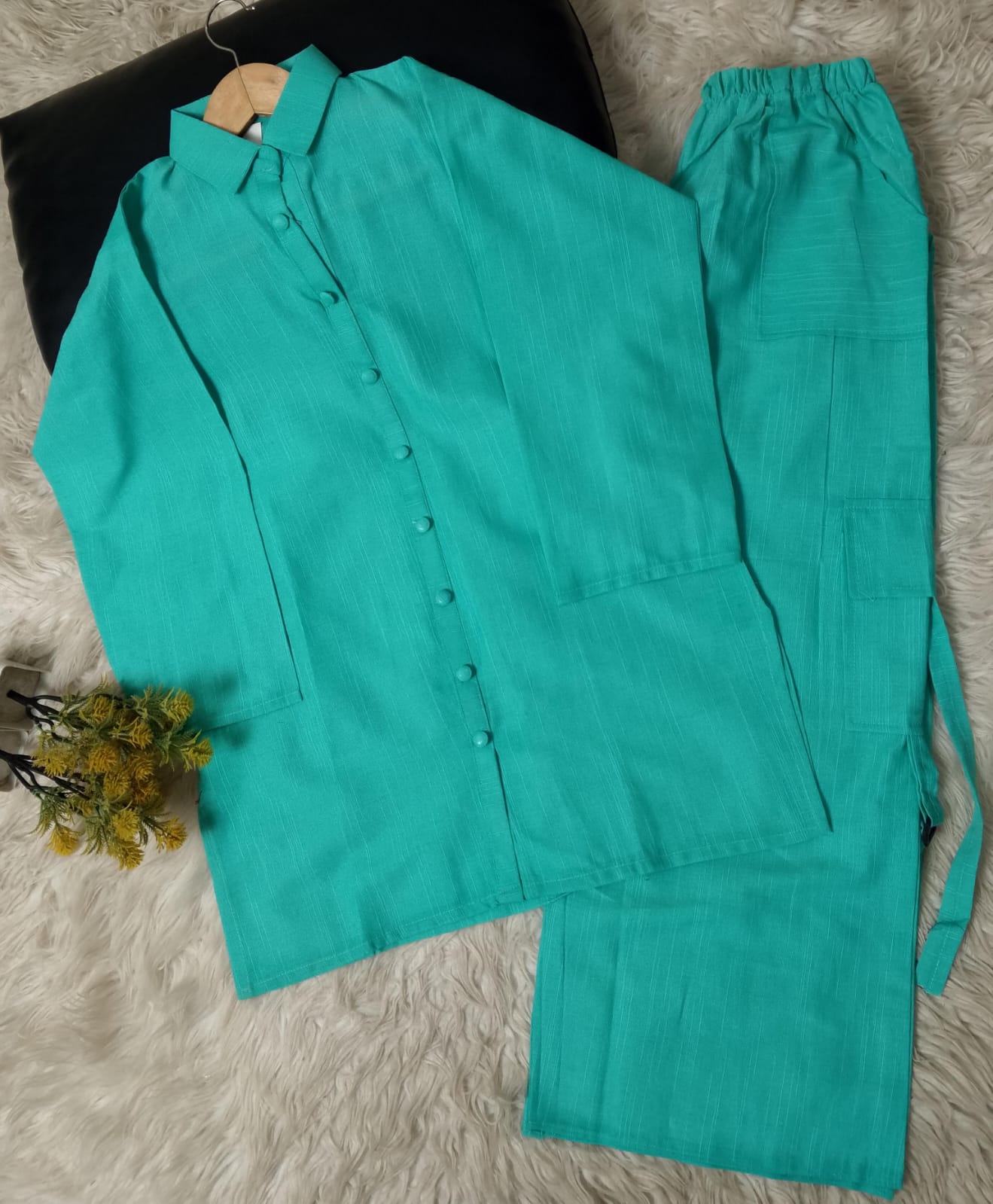 Khaddar 2pc Western Cargo Plazo Stitched Suit for Women – Solid Winter Collection | Medium & Large Sizes