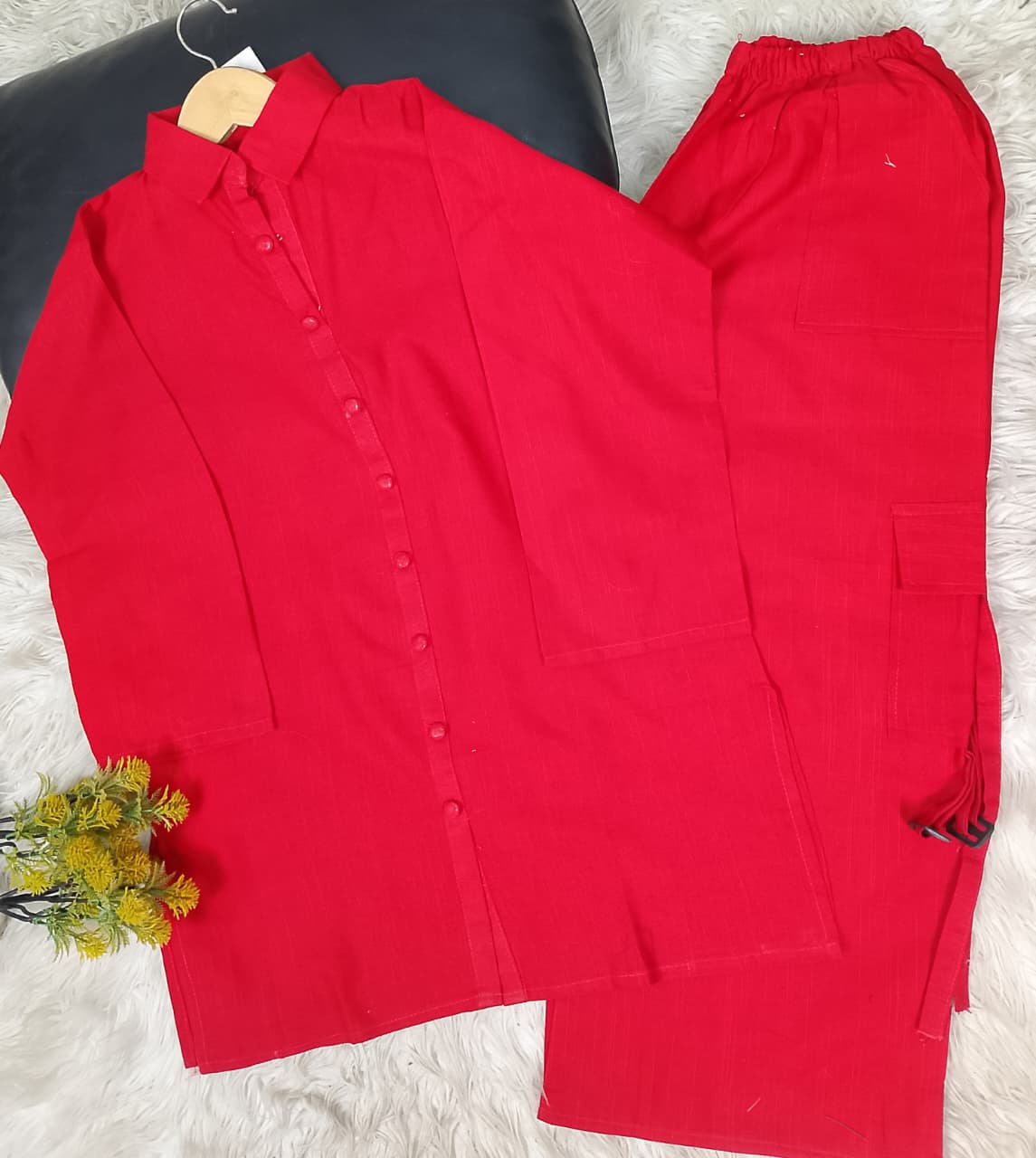 Khaddar 2pc Western Cargo Plazo Stitched Suit for Women – Solid Winter Collection | Medium & Large Sizes