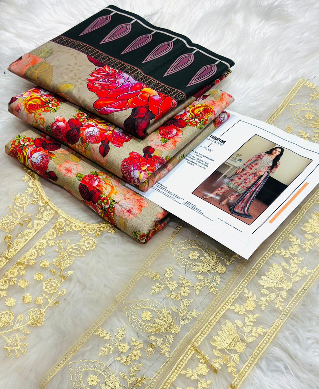 Premium Printed Khaddar Embroidered 3PC Unstitched Winter Suit