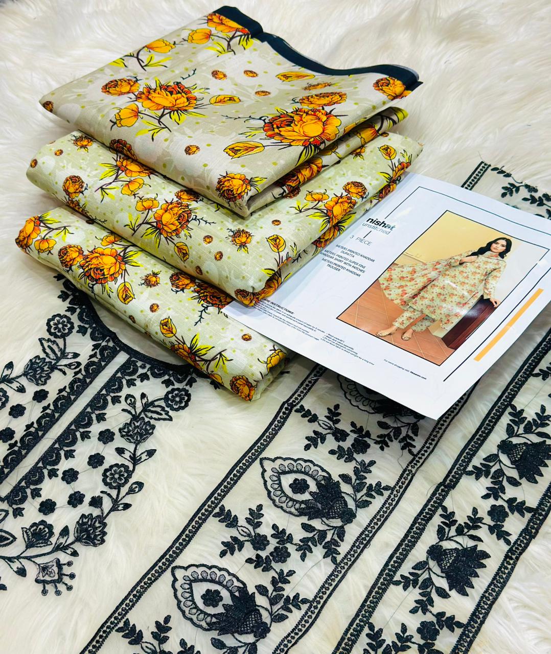 Premium Printed Khaddar Embroidered 3PC Unstitched Winter Suit