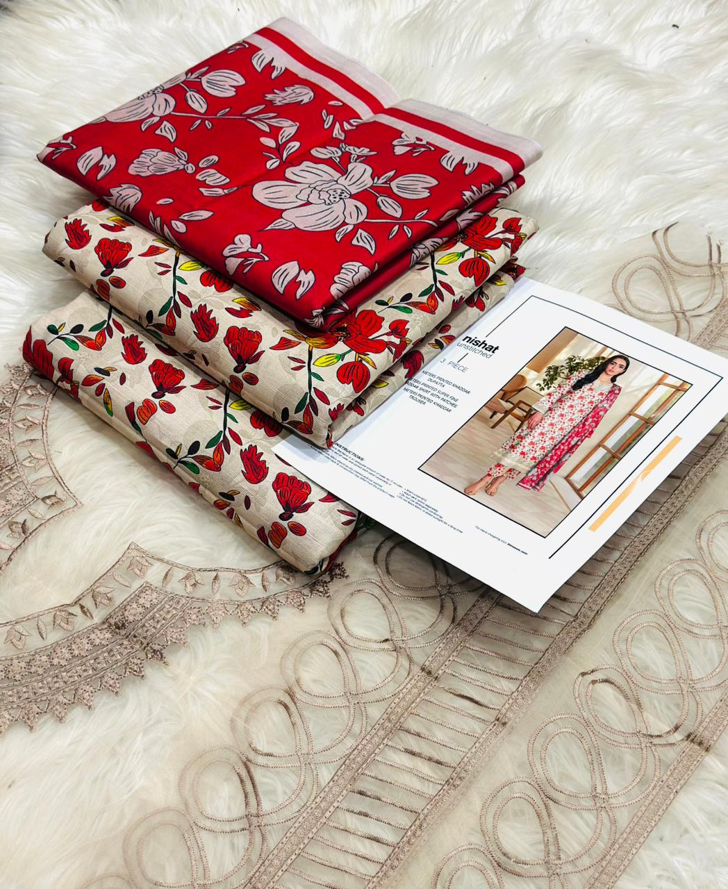 Premium Printed Khaddar Embroidered 3PC Unstitched Winter Suit