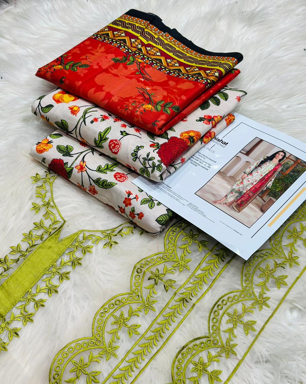 Premium Printed Khaddar Embroidered 3PC Unstitched Winter Suit