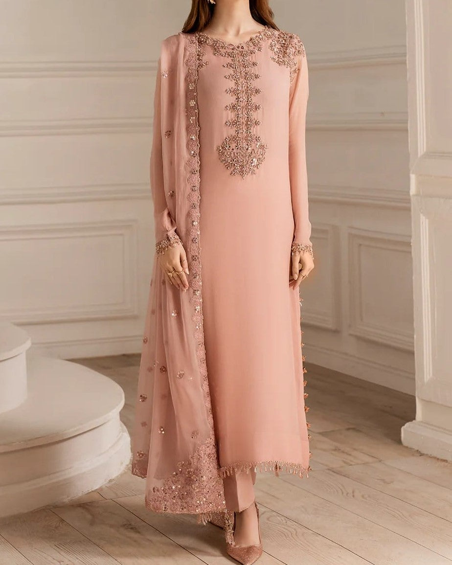 Luxury Chiffon Embroidered Formal Dress – 3 Piece Unstitched
