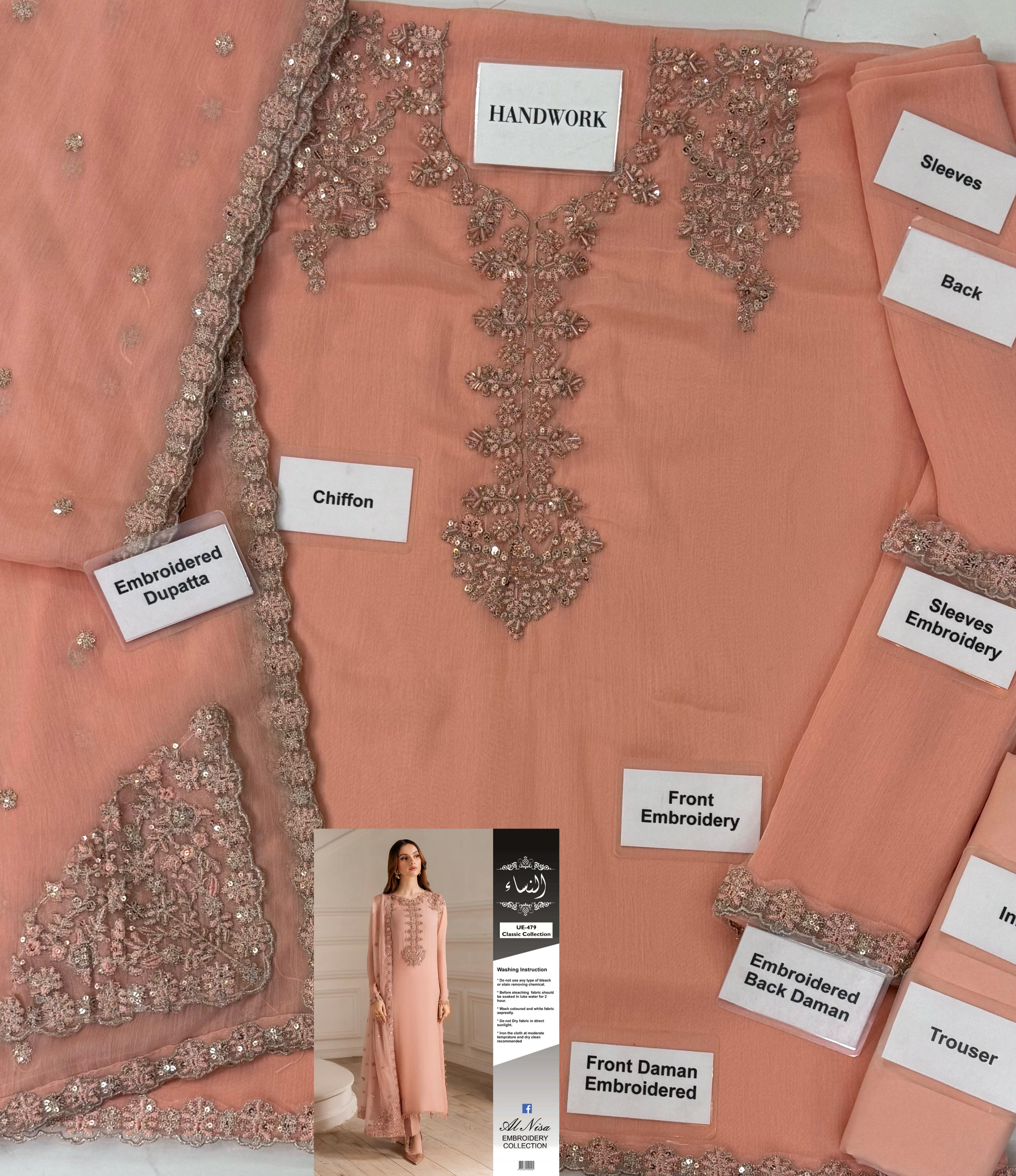 Luxury Chiffon Embroidered Formal Dress – 3 Piece Unstitched