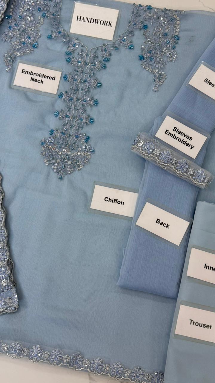 Luxury Chiffon Embroidered Formal Dress – 3 Piece Unstitched