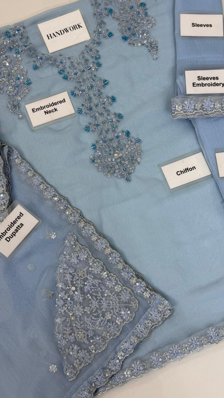 Luxury Chiffon Embroidered Formal Dress – 3 Piece Unstitched