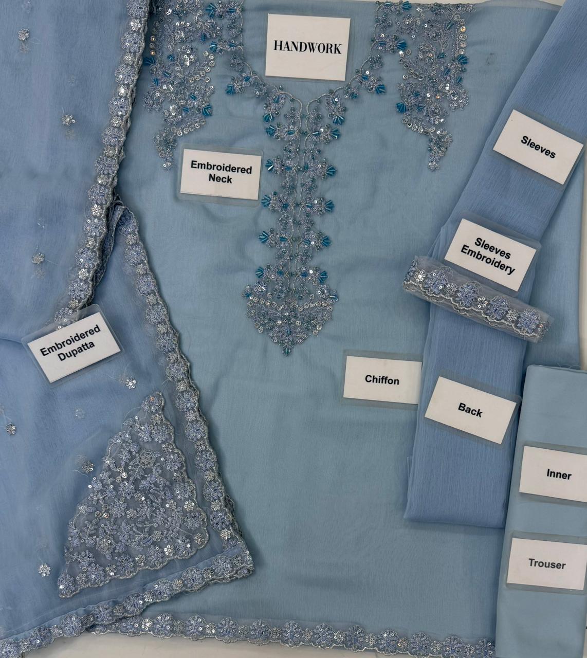 Luxury Chiffon Embroidered Formal Dress – 3 Piece Unstitched