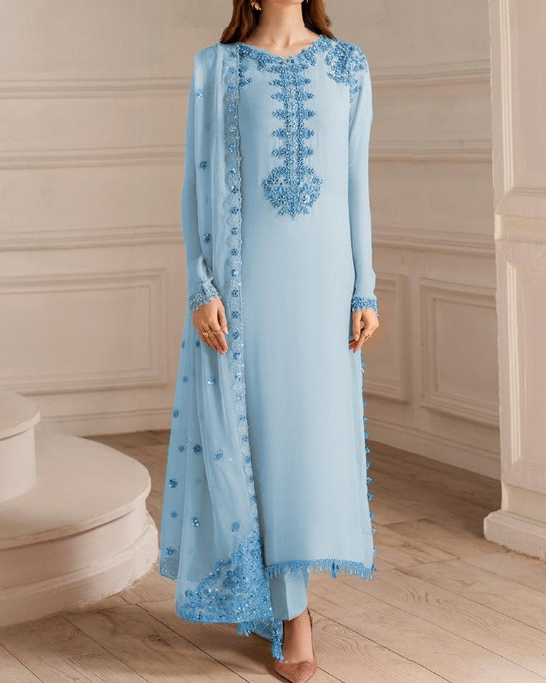 Luxury Chiffon Embroidered Formal Dress – 3 Piece Unstitched
