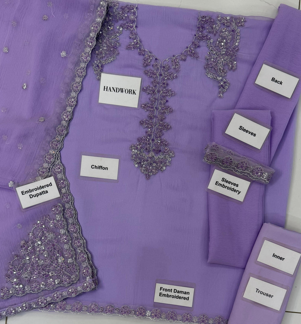 Luxury Chiffon Embroidered Formal Dress – 3 Piece Unstitched