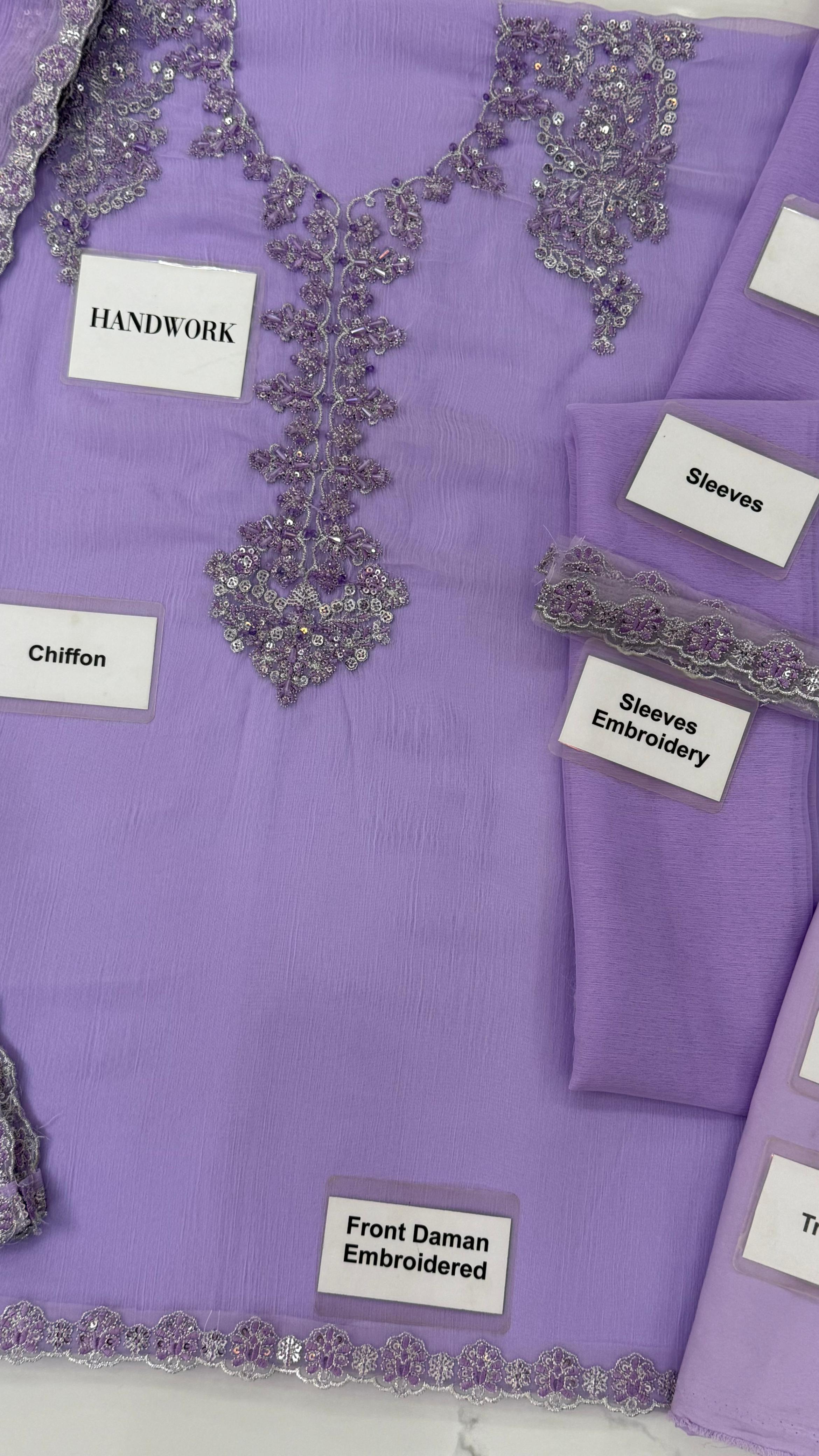 Luxury Chiffon Embroidered Formal Dress – 3 Piece Unstitched