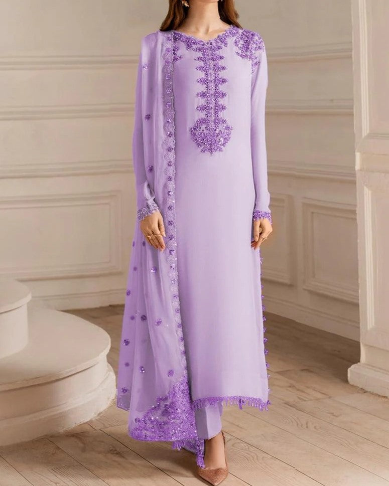 Luxury Chiffon Embroidered Formal Dress – 3 Piece Unstitched