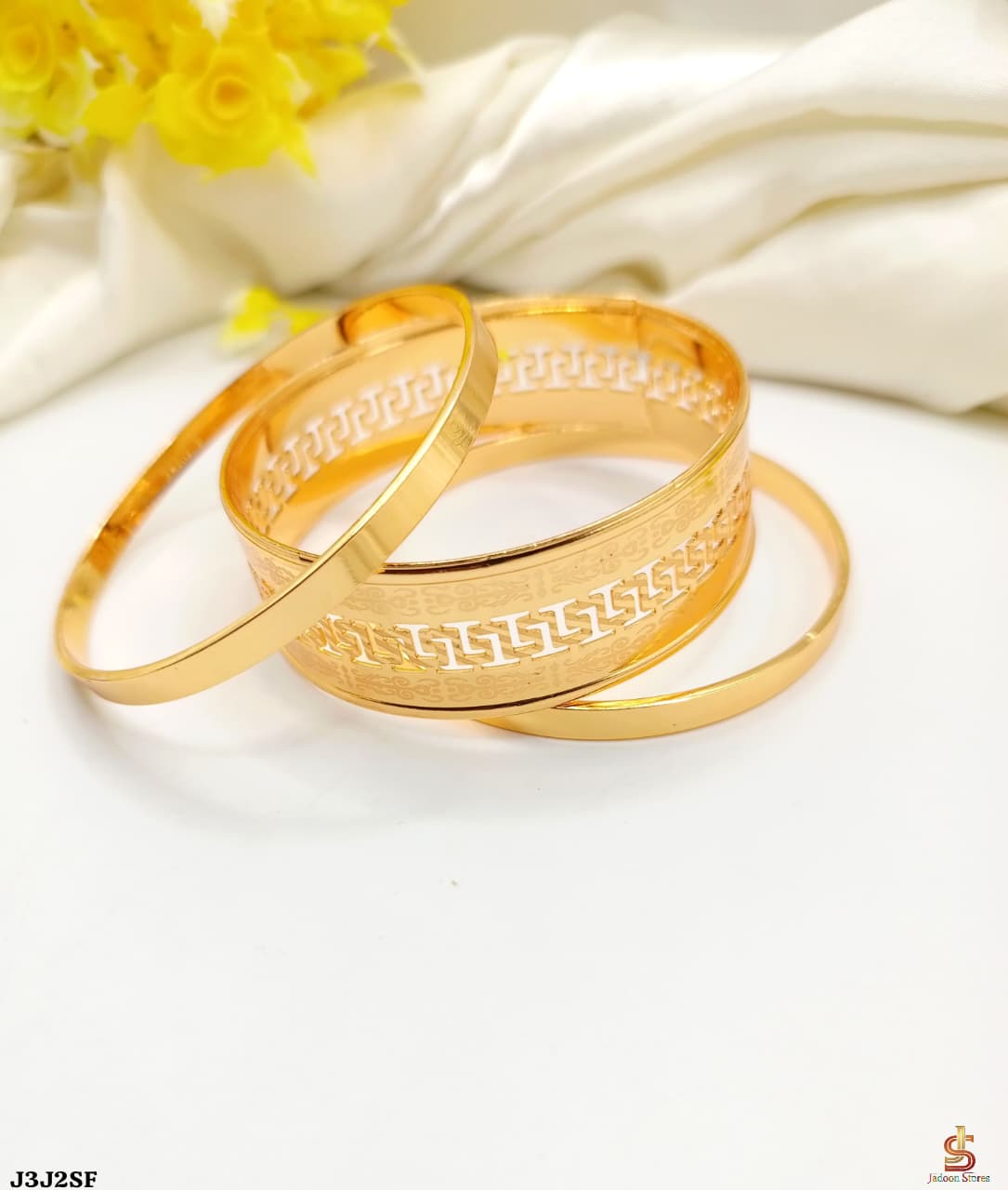 Gold-Plated 3-Piece Fancy Kara & Bangles Set