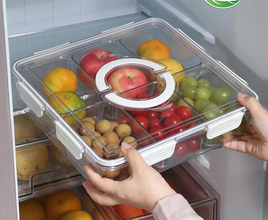 6-in-1 Multi-Section Snack & Fridge Storage Tray With Transparent Lid