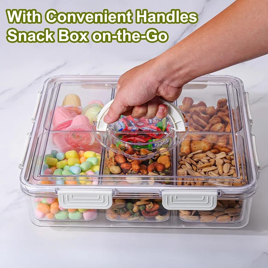 6-in-1 Multi-Section Snack & Fridge Storage Tray With Transparent Lid